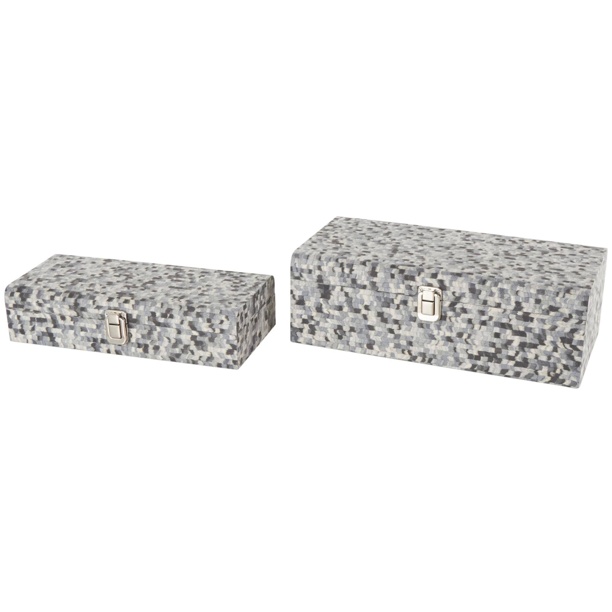 Gray Fabric Handmade Storage Decorative Box with Bronze Latches Set